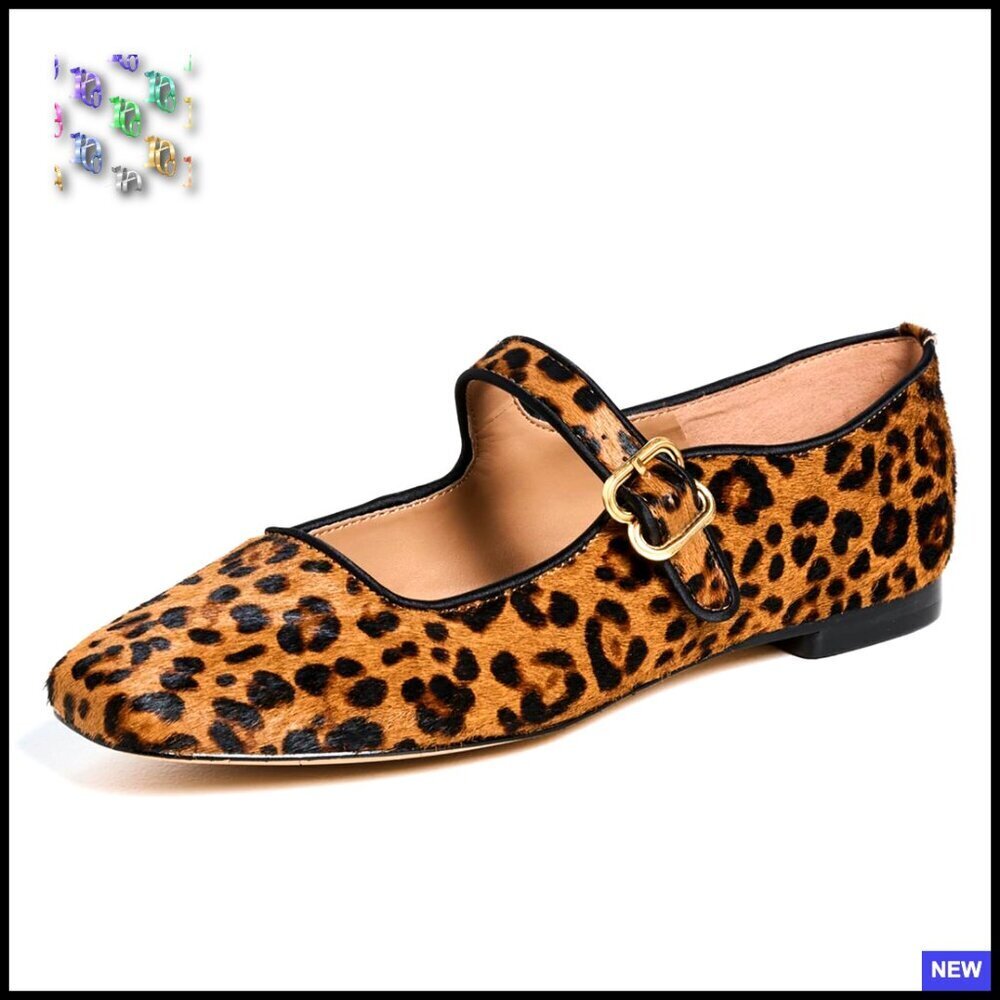 Leopard Print Mary Jane Flats Square Toe Ballet Shoes Chic Comfortable
